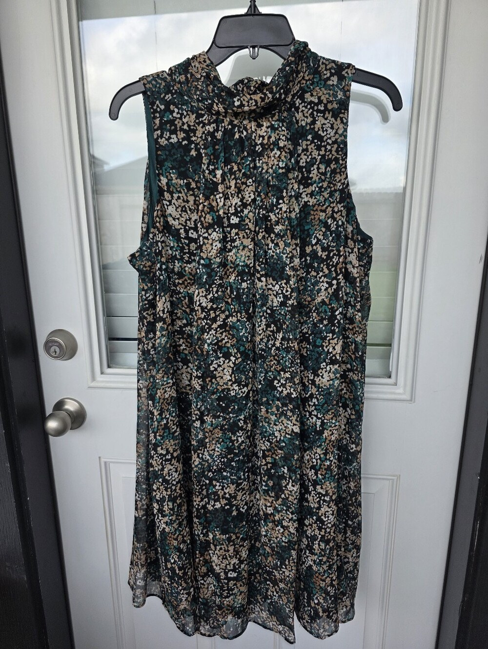 Tommy Hilfiger Sleeveless Floral Print Dress Cowl Neck Green Black Size 12 Party - Picture 3 of 11